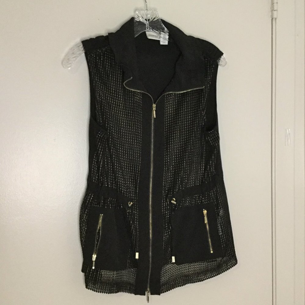 Chico's Zenergy Neema Black & Gold Foil Mesh Front Vest